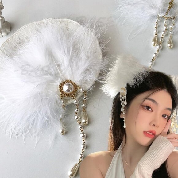 White Fluffy Plush Feather Hair Clip 2 pack main image 5
